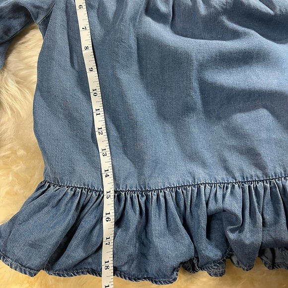 ZARA Women's Denim Ruffle Crop Top Blouse Bell Sleeve Light Blue Size XS - Picture 6 of 7